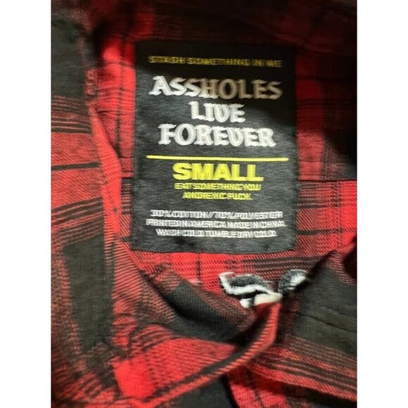 A$$holes Live Forever Flannel Shirt Adult S Red Plaid Button Up Long Sleeve Mens - Picture 4 of 9
